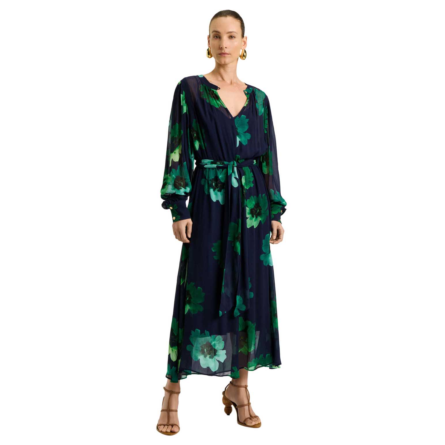 Veronika Maine Indigo Water Poppy Georgette Dress